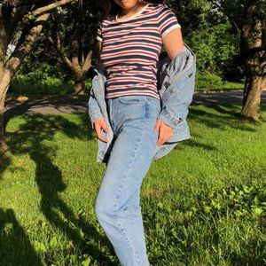 soft cropped tee with red, white, & blue stripes